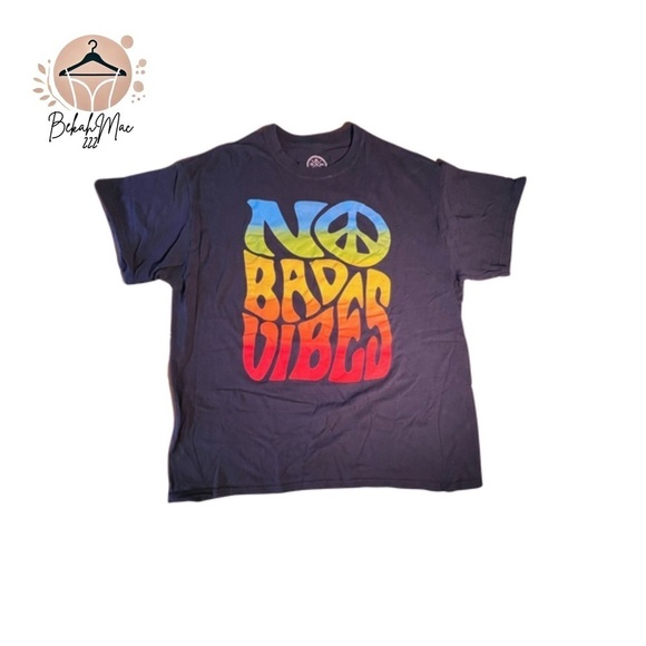 DOM “No Bad Vibes” T-Shirt - Large, Blue - Trendy Graphic Tee - Picture 1 of 5